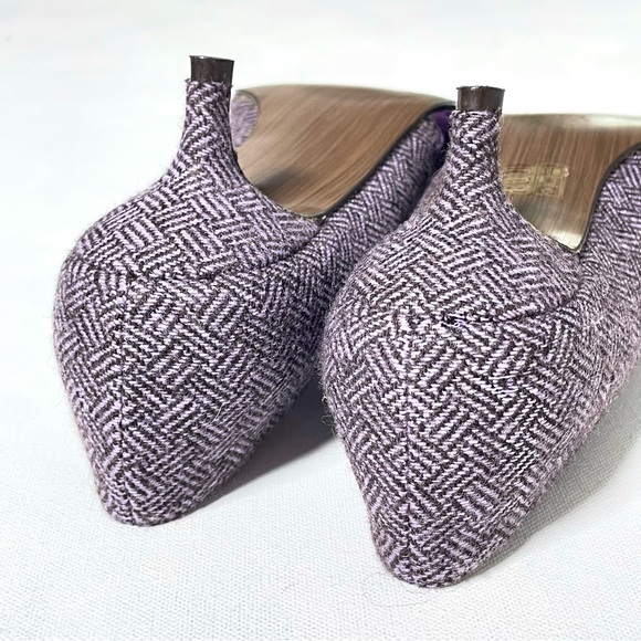 Boden Purple Plaid Tweed Kitten Heel Velvet Bow Pointed Heels 40 9usa - Picture 12 of 13